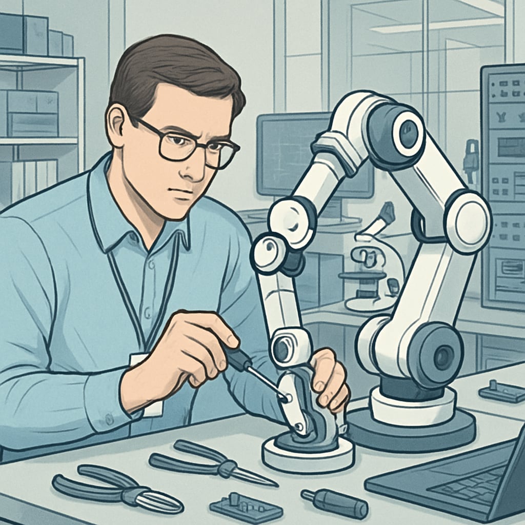 Engineer designing a robotic arm in a lab, illustrating future engineering opportunities