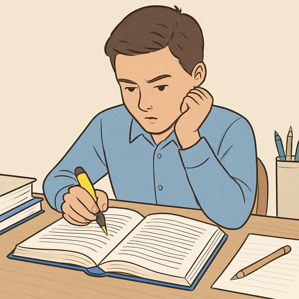 Student analyzing a text for Functional Skills English reading comprehension.