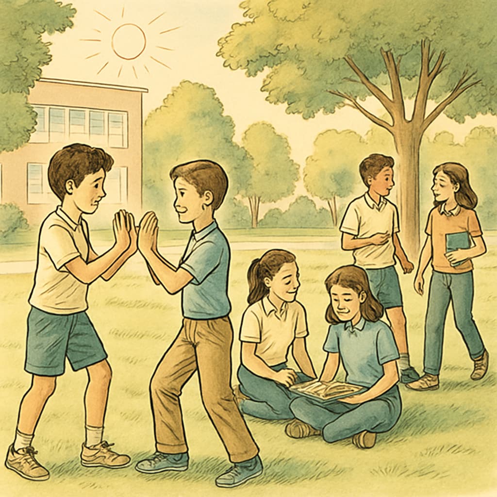 Students participating in outdoor group activities, highlighting improved social interaction due to reduced phone usage in schools. Students engaging in activities due to school phone ban