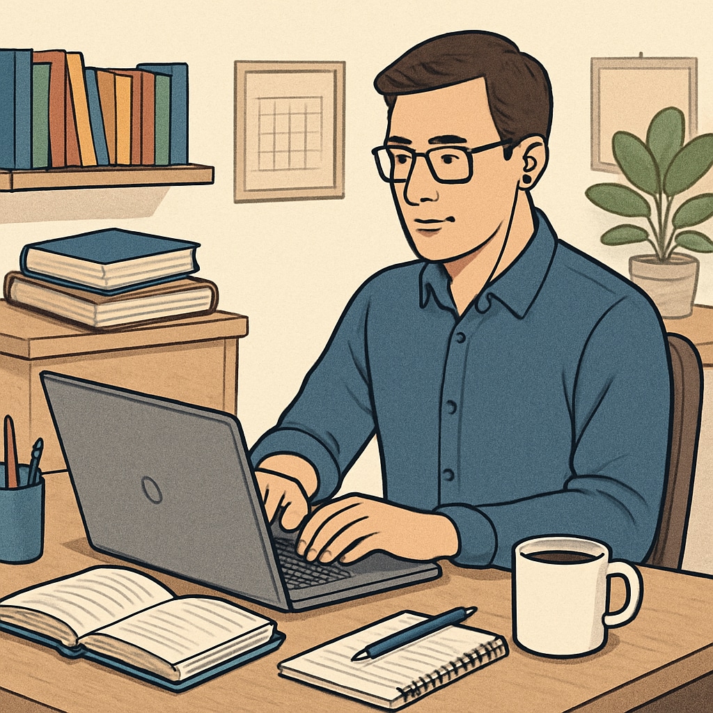 A professional working from home with a laptop, symbolizing flexibility in online education. Online education flexibility for working professionals.