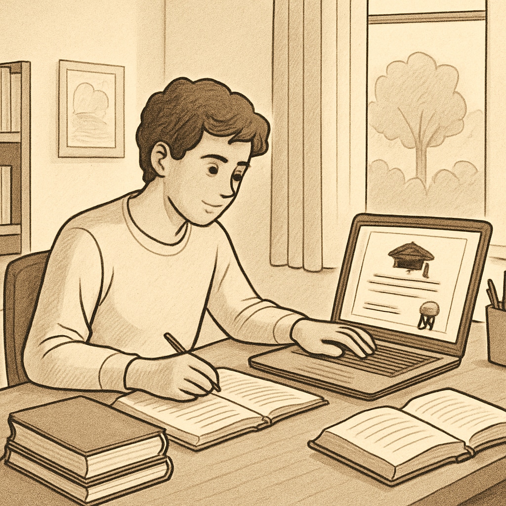 A student studying on a laptop at home, symbolizing online education, highlighting the accessibility of online high school diploma programs. Student studying on a laptop at home for an online high school diploma