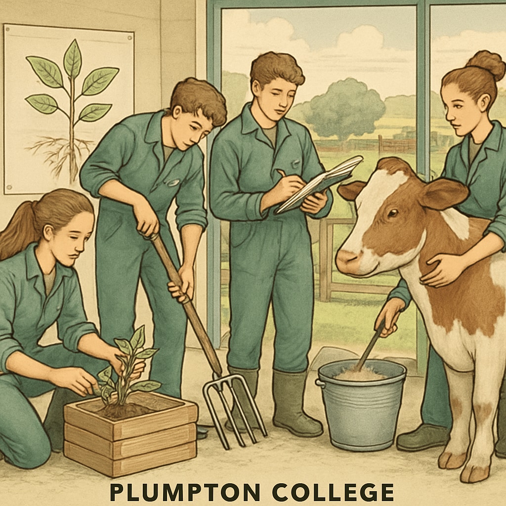 Students participating in agricultural studies at Plumpton College.