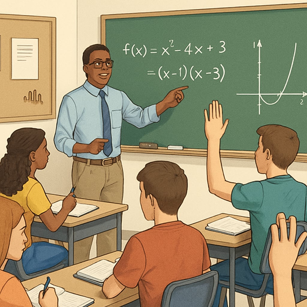 High school math class with teacher explaining concepts