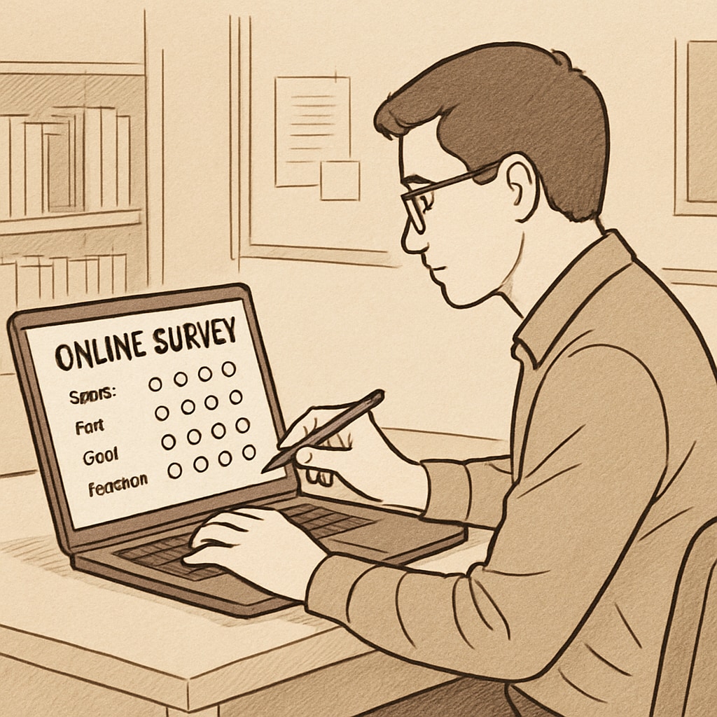 Person completing an online survey about learning methods.