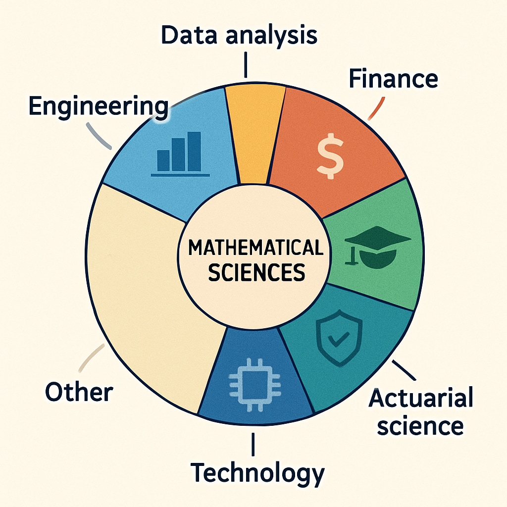 A pie chart or infographic showing the diverse career options stemming from mathematical sciences. The visual helps explain career pathways. Career options in mathematical sciences represented visually.