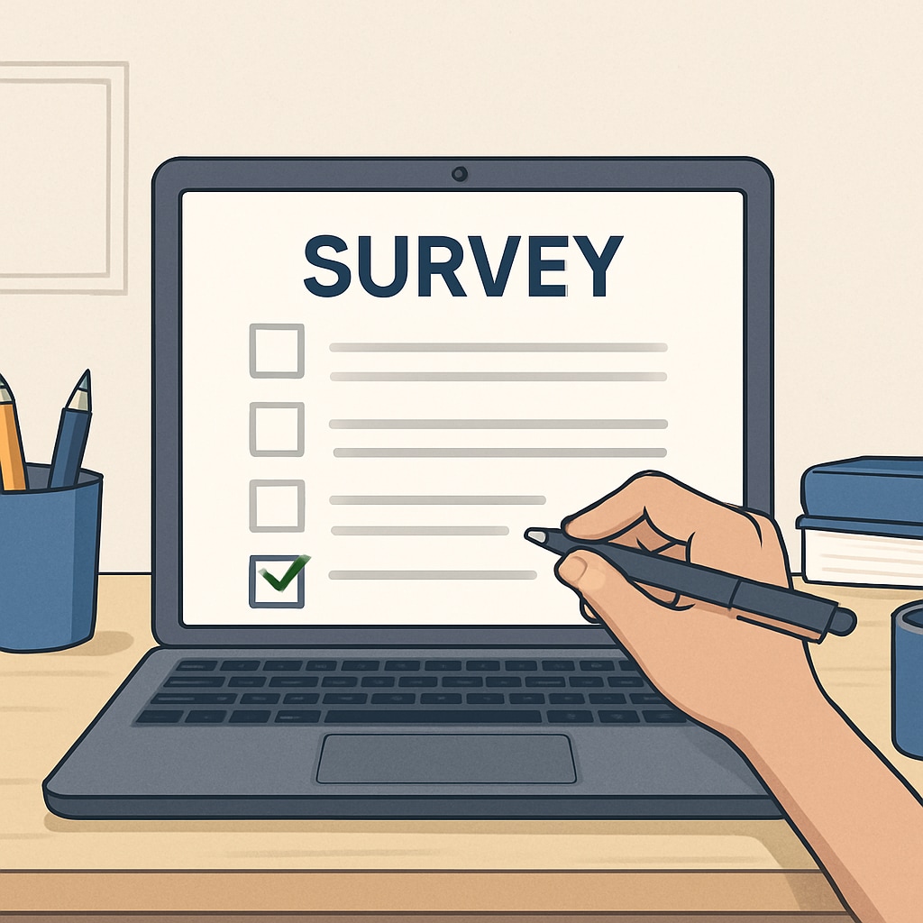 A laptop with a survey form being filled in, representing participation in the research survey.