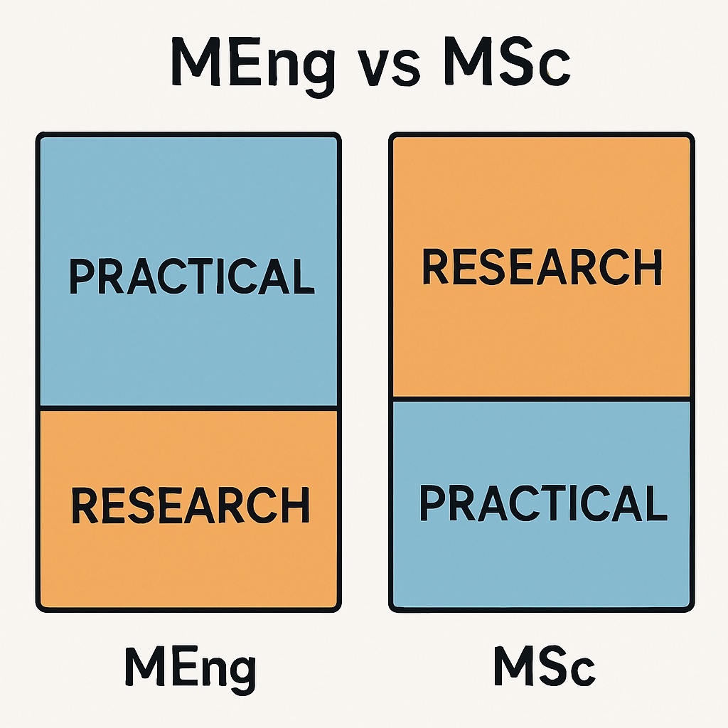 A visual comparison of MEng and MSc programs for design engineering students.
