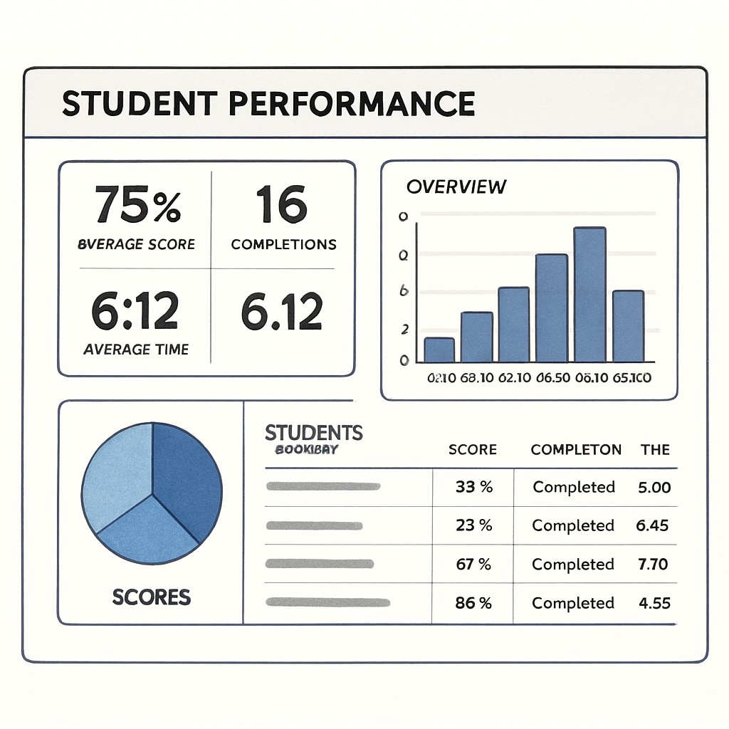 A screenshot of a digital dashboard displaying student performance analytics from a quiz tool. Digital dashboard showing student analytics from a quiz resource