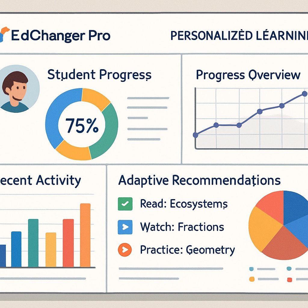 EdChanger Pro dashboard displaying student progress and adaptive learning tools.