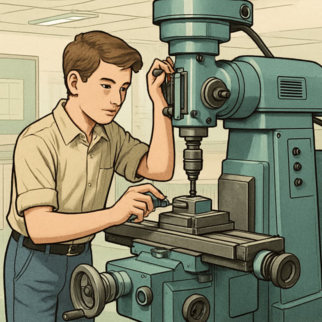 A high school student using advanced machinery in a vocational education lab Student operating machinery in vocational education setting
