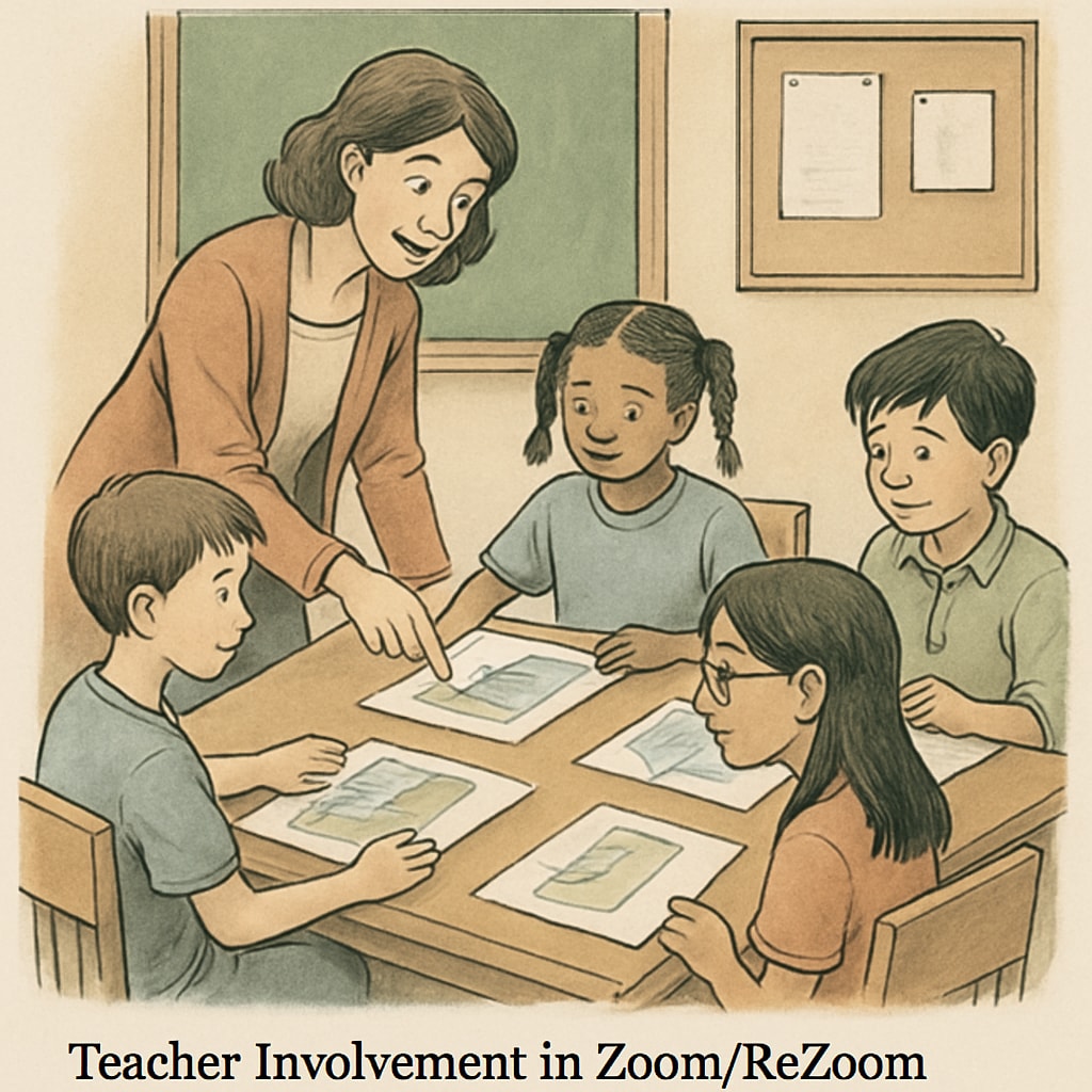 Teacher assisting students during a Zoom/ReZoom activity to ensure correct sequencing.