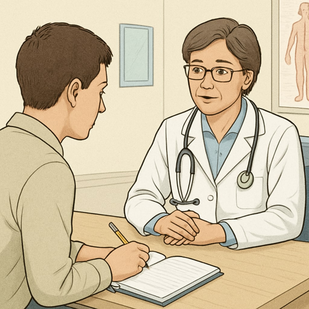 A student taking notes during an interview with a healthcare professional. Student documenting insights from a healthcare career interview.