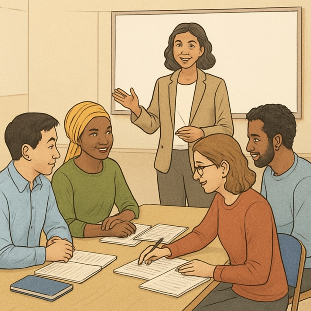 An educator engaging in a collaborative workshop with international peers, symbolizing the global perspective gained through U.S. master's programs. International workshop with educators, showcasing benefits of U.S. master's programs for K12 professionals