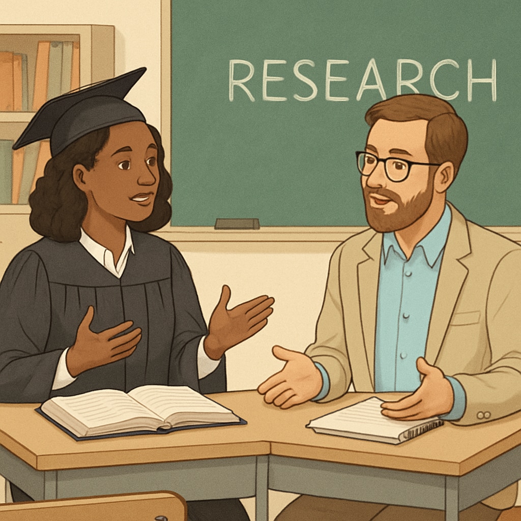 Graduate student interviewing a school counselor as part of research.