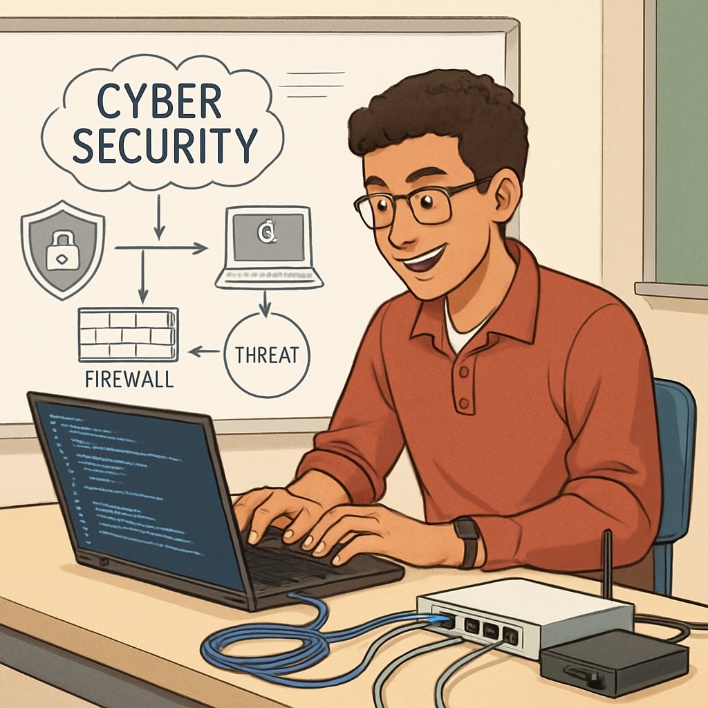 Student engaging in a cybersecurity competition to develop technical skills.