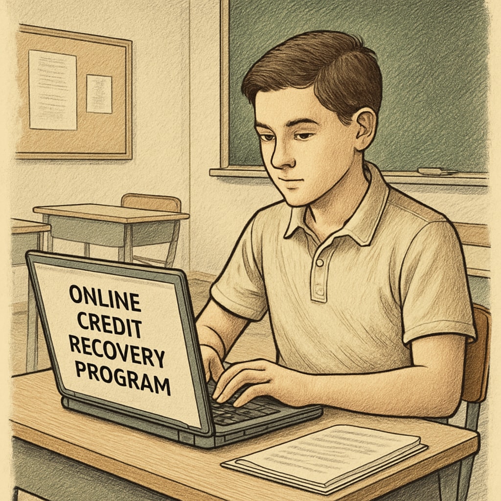 High school student participating in online credit recovery