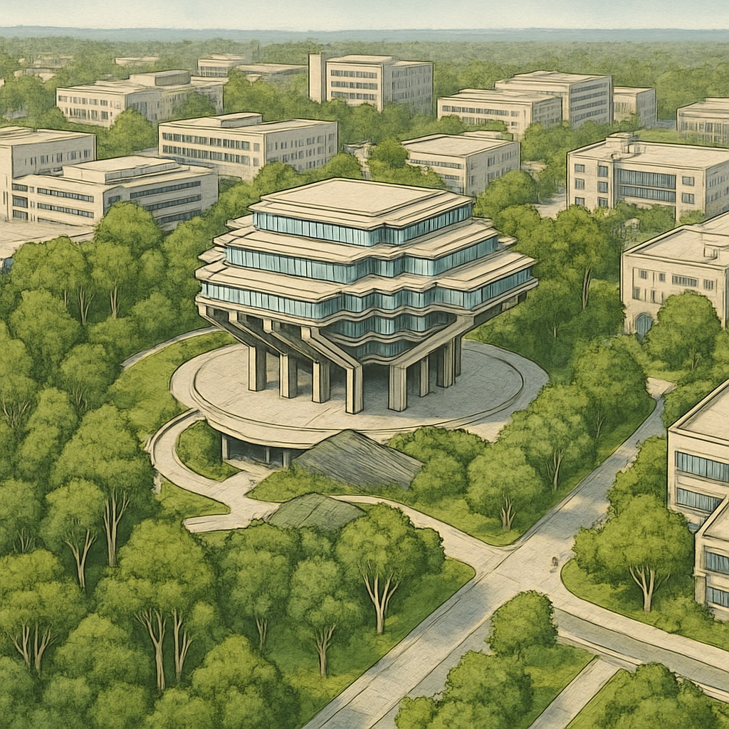Aerial view of UC San Diego campus, showcasing its iconic Geisel Library and surrounding greenery. UC San Diego campus expansion, highlighting Geisel Library and future growth.
