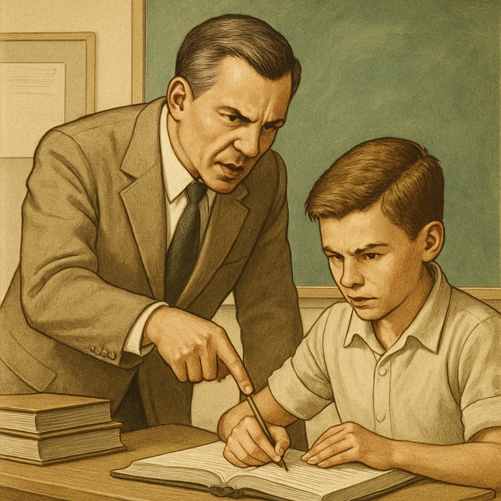 A still from Whiplash showing the intense teacher-student dynamic, illustrating the tension between strict methods and nurturing care. Whiplash teacher-student dynamic highlighting strict methods in education