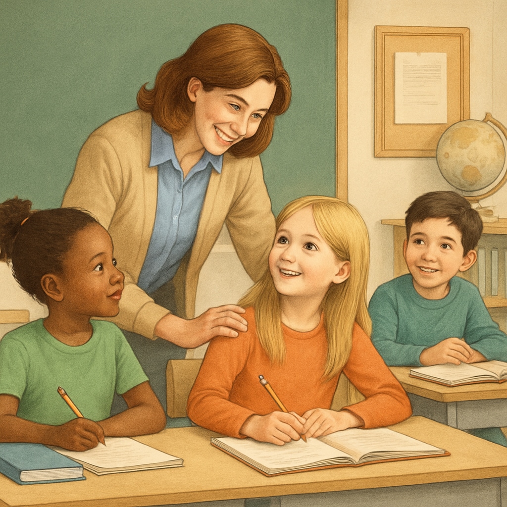 A classroom setting emphasizing supportive teacher-student interactions, showcasing nurturing care in education. Supportive teacher-student interaction in a classroom setting