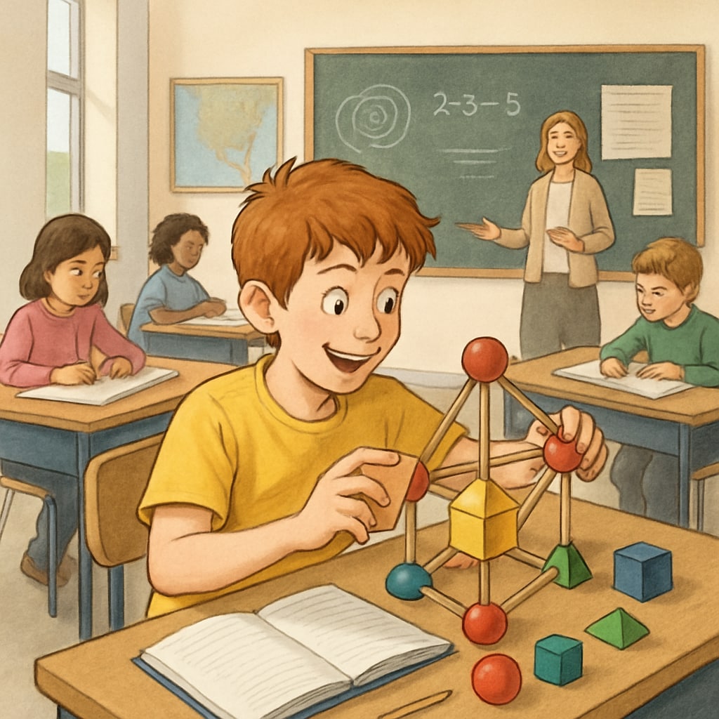 A classroom setting where an ADHD student is actively participating in a learning activity, emphasizing their unique cognitive strengths. ADHD student in a classroom, showcasing their engaged and unique learning style.