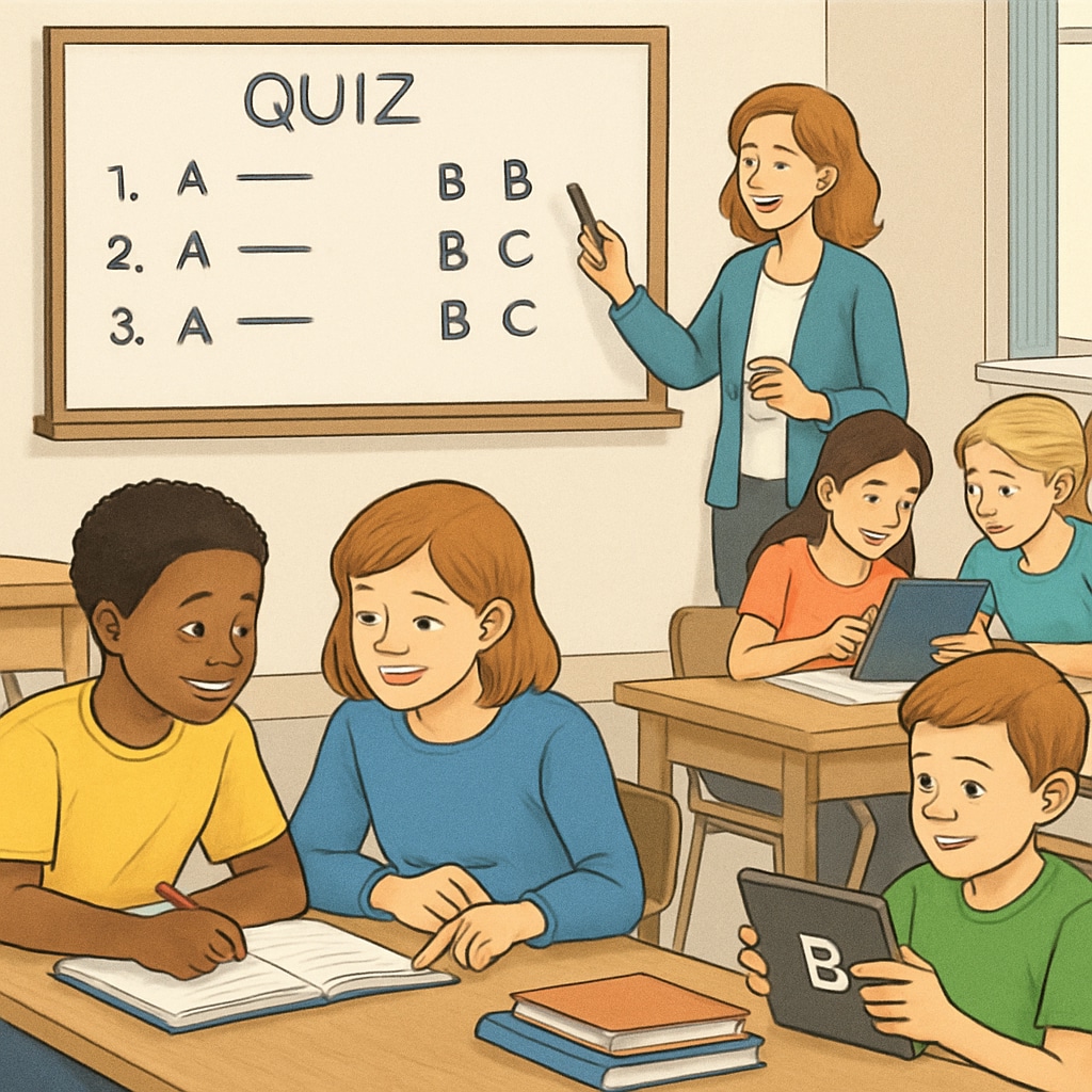 Students participating in a classroom test session, highlighting teaching tools and assessments.