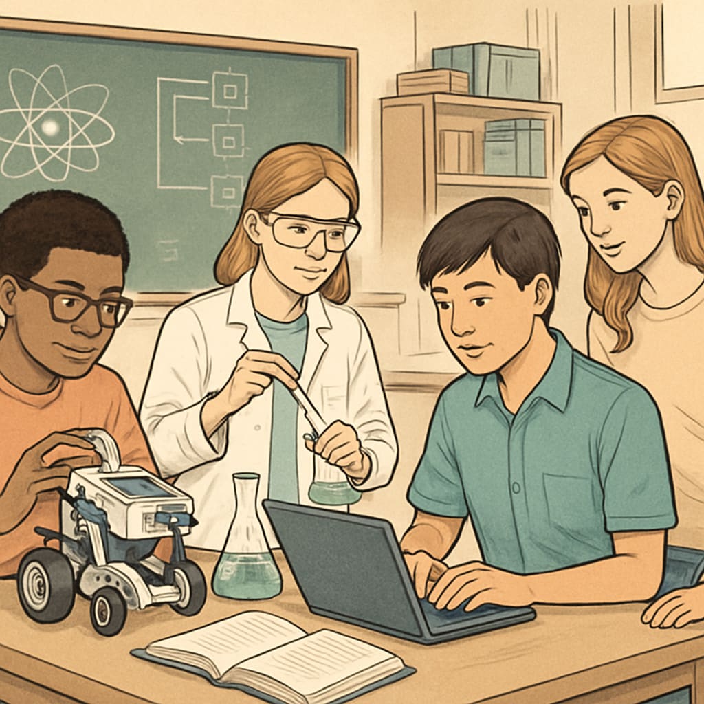 High school students engaging in STEM activities as part of preparation programs for university-level education. High school students participating in STEM programs to align with UC San Diego’s academic focus.