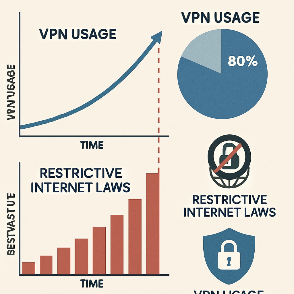 An infographic illustrating the rise in VPN usage following the implementation of restrictive internet laws. Infographic on VPN usage trends after the UK's age verification law.