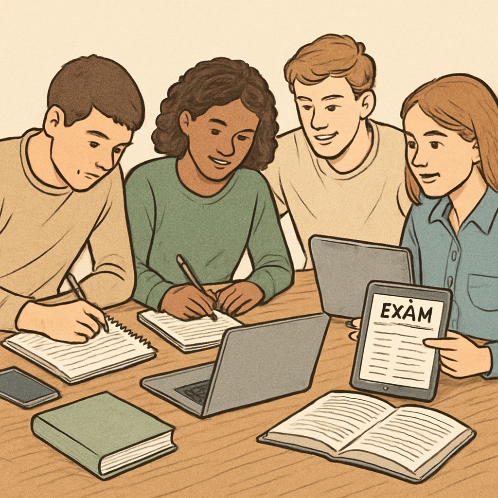 Students sharing resources for OAE exam preparation.