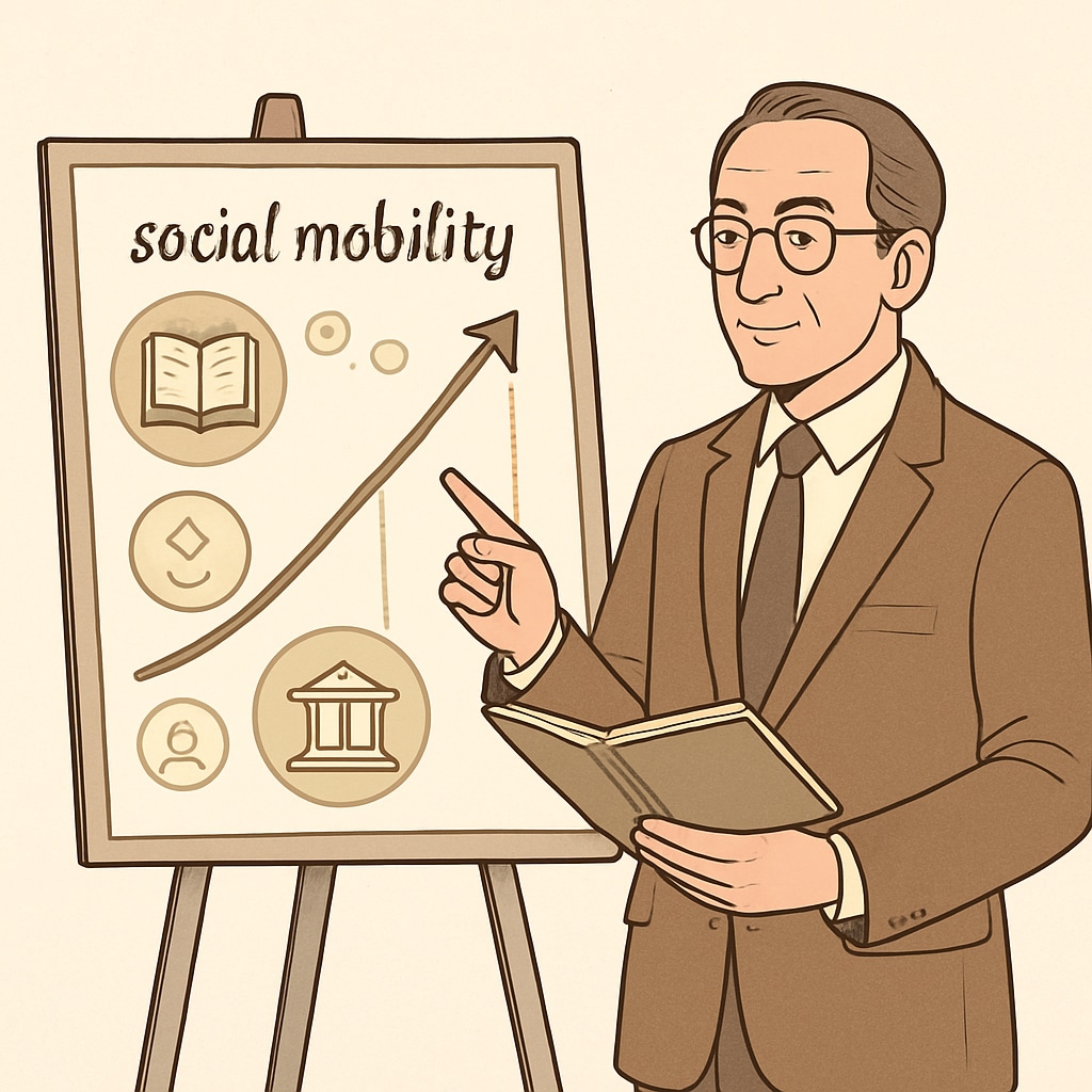 A teacher showing a chart about social mobility factors, such as education and occupation.