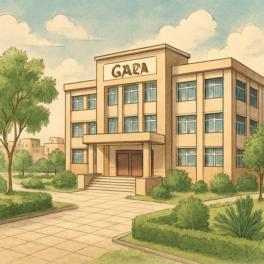 A newly constructed school in Gaza, symbolizing hope and resilience in a conflict-affected area. Newly built school in Gaza showcasing resilience in conflict zones.