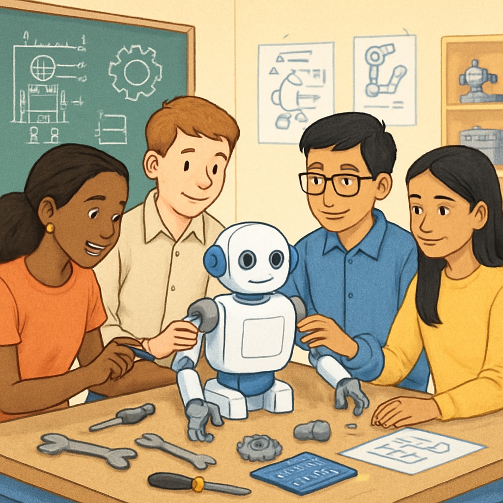 A group of gifted students participating in a STEM-focused workshop, collaborating on a robotics project to enhance their learning experience. Gifted students working on a robotics project during a STEM workshop.