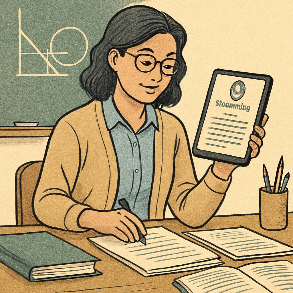 Teacher using speech-to-text technology for lesson planning.