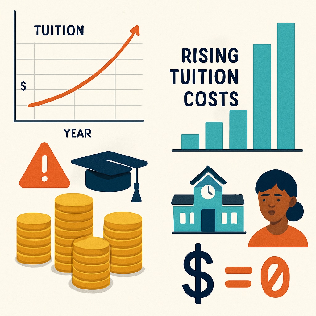 An infographic showing rising tuition costs over the years and their impact on economically disadvantaged students. Rising tuition costs and their impact on economically disadvantaged students.