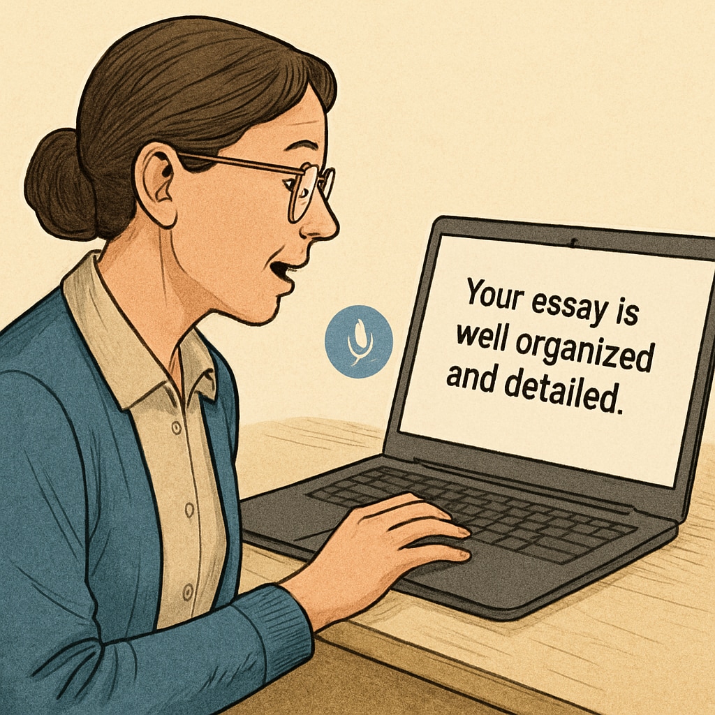 Teacher using speech-to-text software for personalized student feedback.