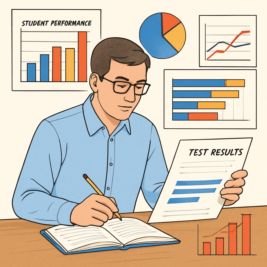 An educator reviewing test results with charts and graphs for precise student assessment.