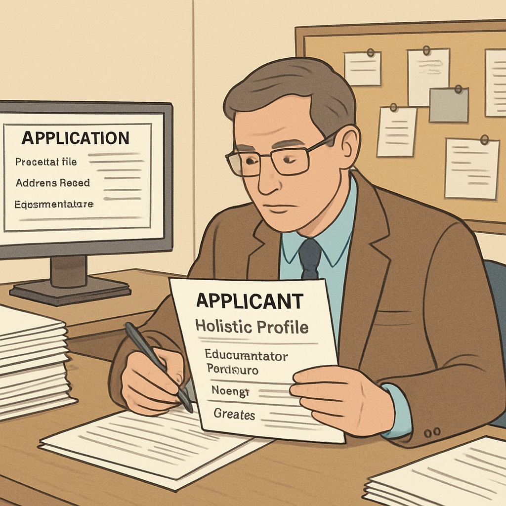 Harvard admissions officer evaluating a student’s overall application.
