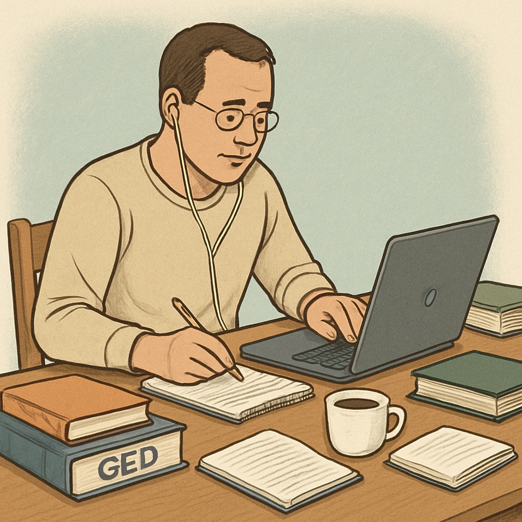 A student studying online, representing the flexibility of online education for adult learners with a GED. Online education for GED holders, showcasing flexibility for adult learners.