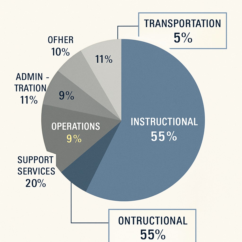 A chart showing the breakdown of school budgets, highlighting transportation costs versus instructional spending. Visual representation of school budget allocation discrepancies.