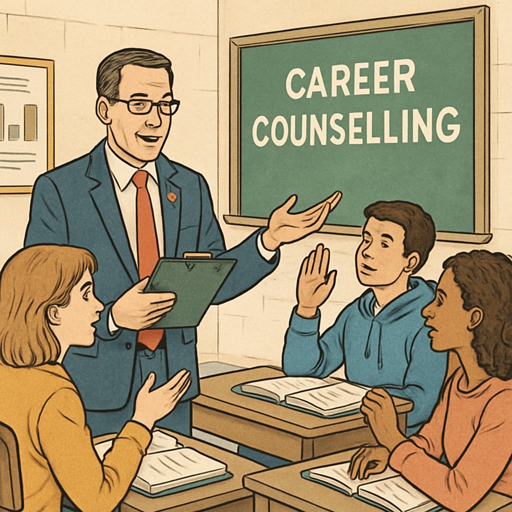 A workshop where students are interacting with a Canadian career counselor. Students discussing resume tips and career advice with a Canadian career counselor.