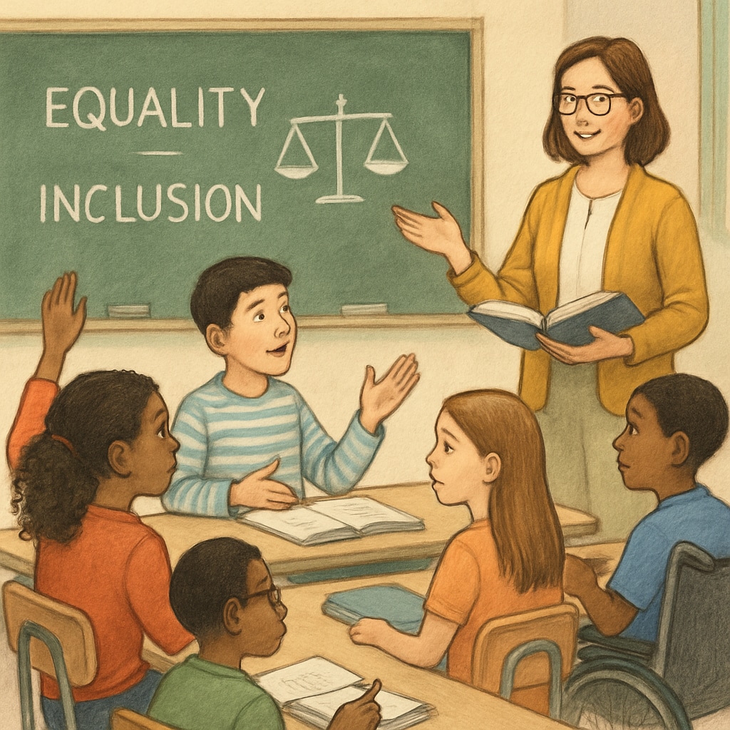 Students and a teacher discussing social justice themes in the classroom as part of awakened education.