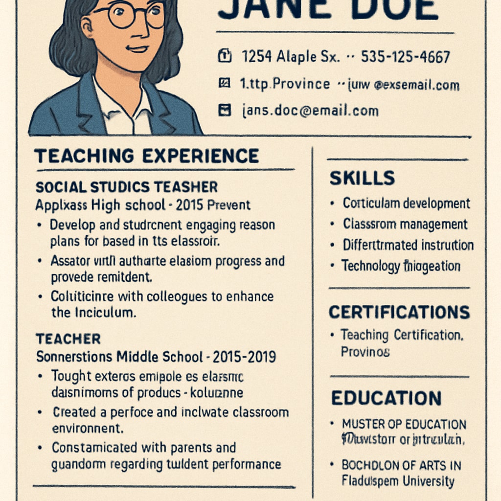 A sample layout of a professional teacher resume tailored for the Canadian job market. Canadian teacher resume sample layout