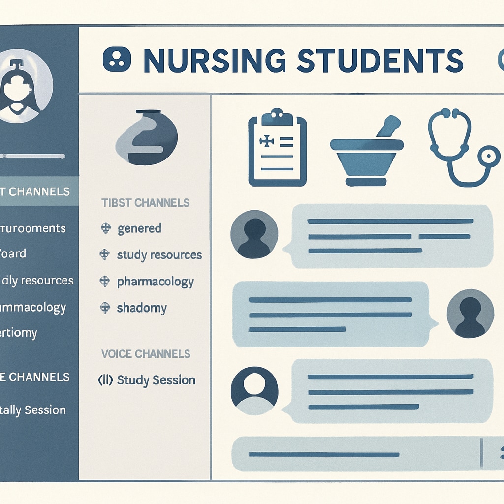 Discord server for nursing students with subject-specific channels.