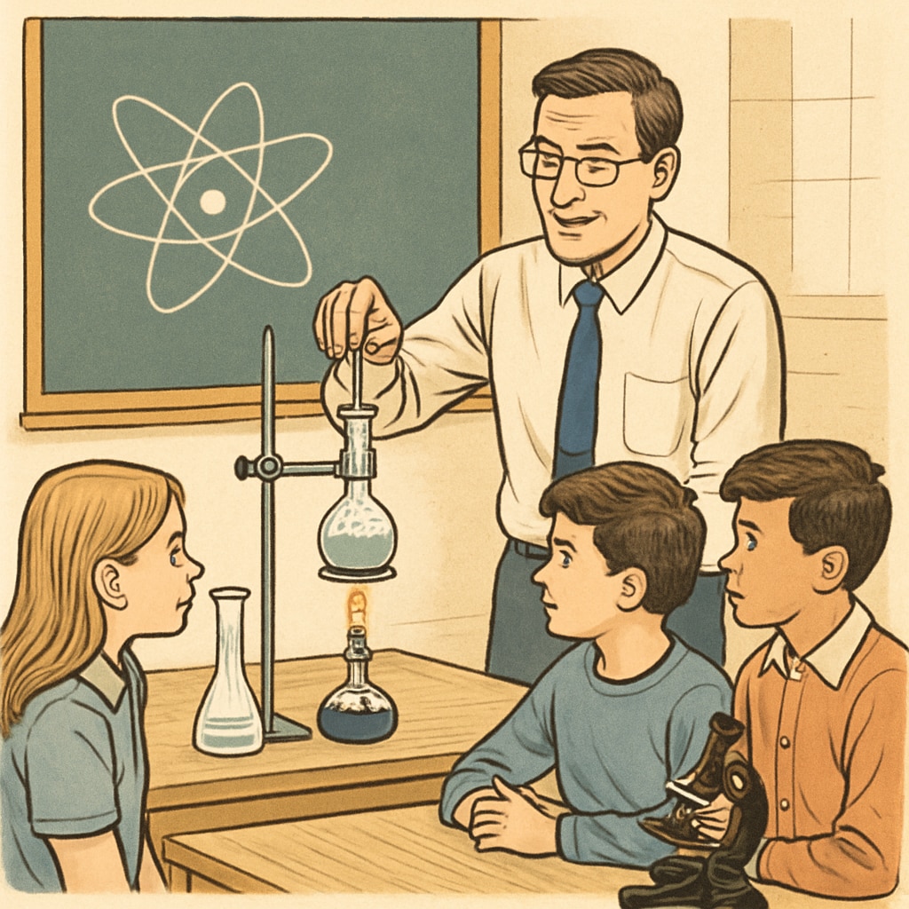 STEM teacher conducting a science experiment in a classroom, hands-on education.