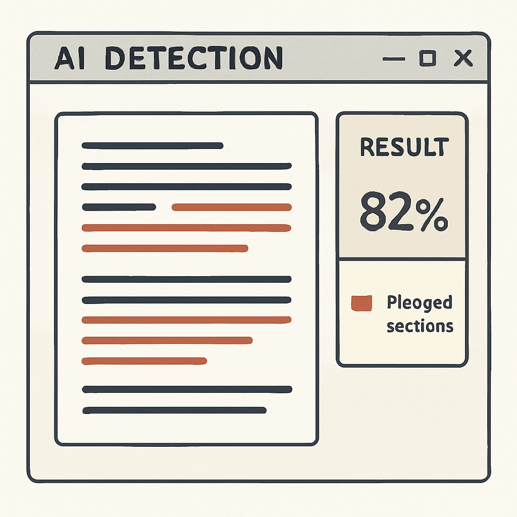 A screenshot of an AI detection software interface, showing flagged sections of a document, illustrating the challenges of identifying AI-generated content. AI detection software interface highlighting flagged content