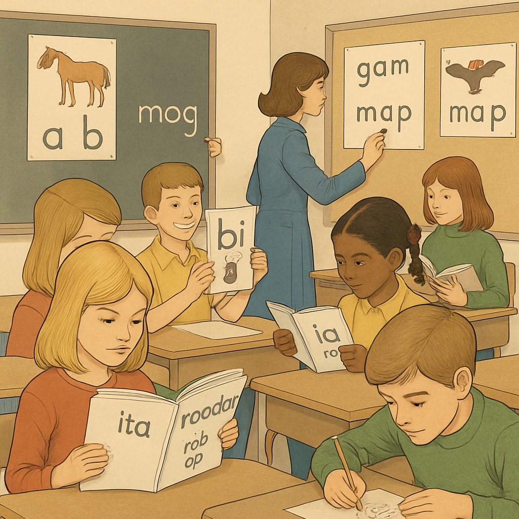 Students in a 1970s classroom working with Initial Teaching Alphabet (ITA) materials.