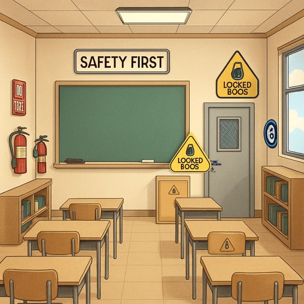 A secure school environment emphasizing safety measures, without visible phones. A school environment promoting safety without visible smartphone use.
