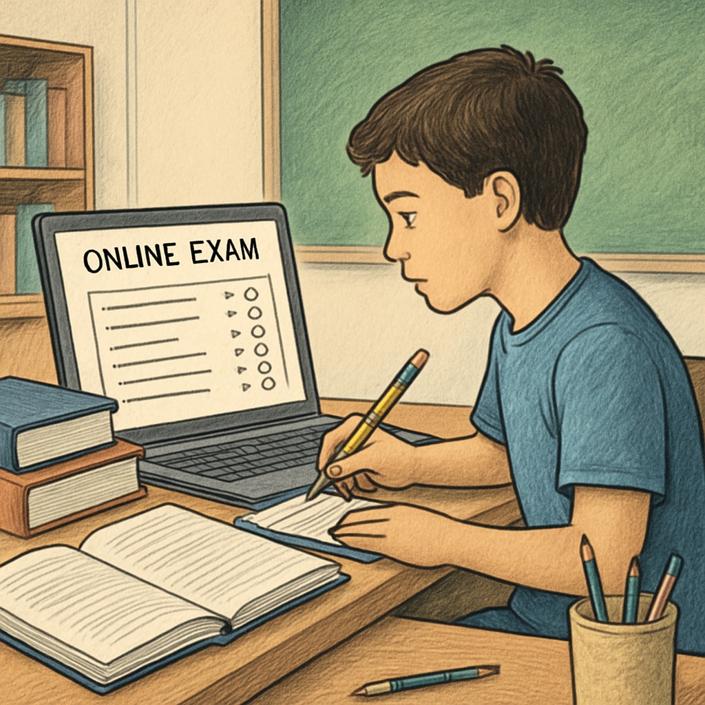 Student taking an online exam, showcasing flexibility and personalized learning.