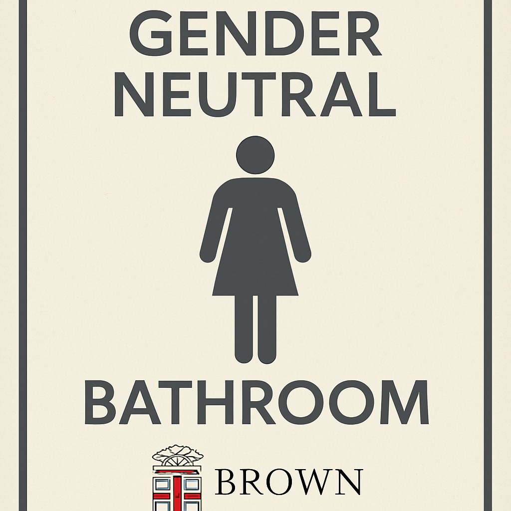 A gender-neutral bathroom sign on Brown University's campus, symbolizing inclusivity. Gender-neutral bathroom sign at Brown University.