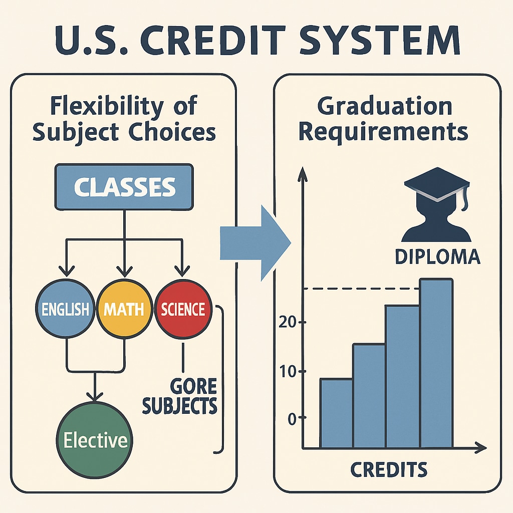 A visual representation of the U.S. credit system, highlighting subject flexibility and graduation requirements. U.S. credit system flexibility and graduation requirements