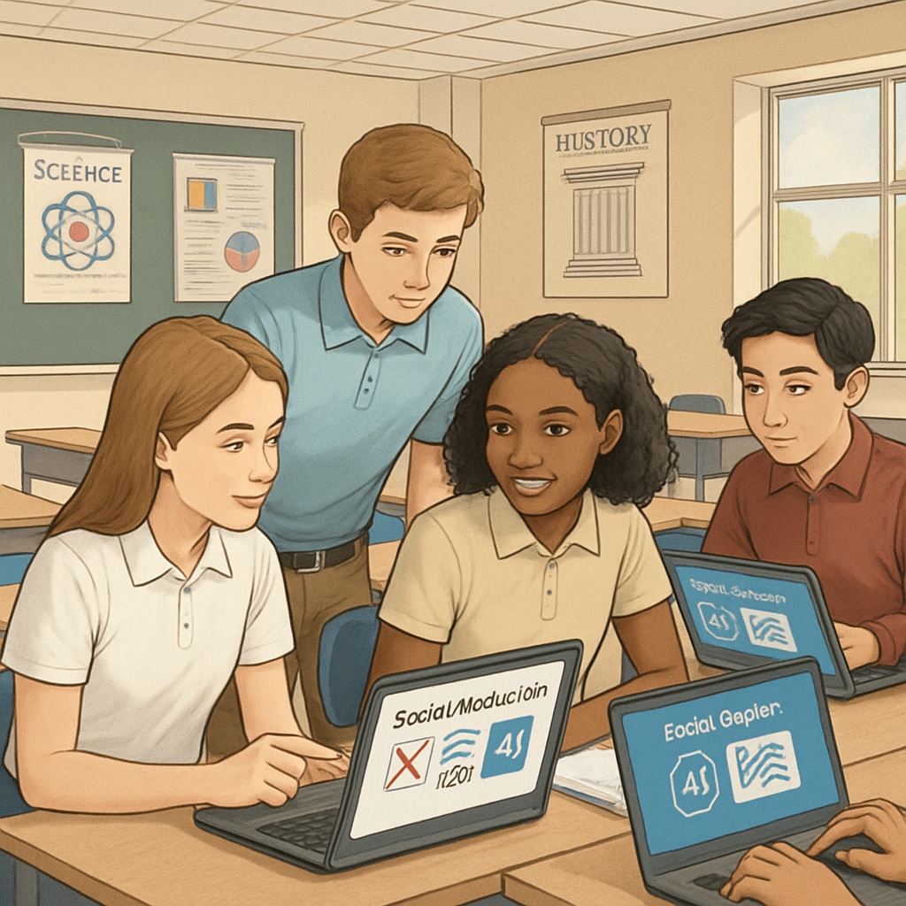 High school students fact-checking social media posts with AI tools.